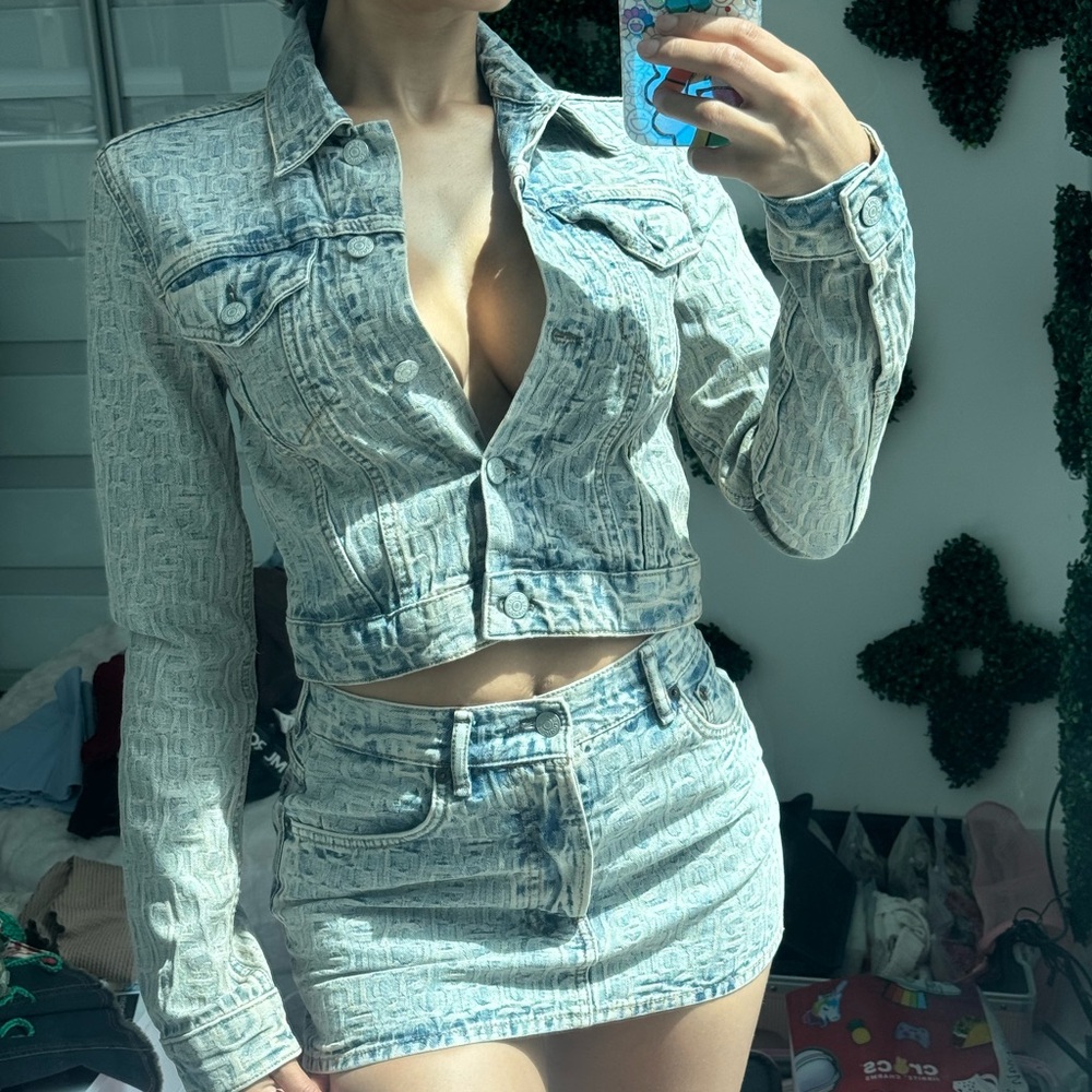 Acne Studios Monogram Jacquard Cropped Denim Jacket & skirt
